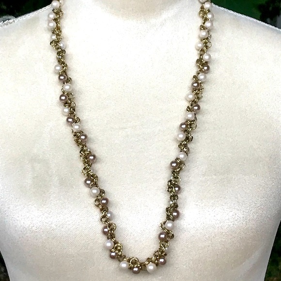 J. crew faux pearl and gold toned chain necklace